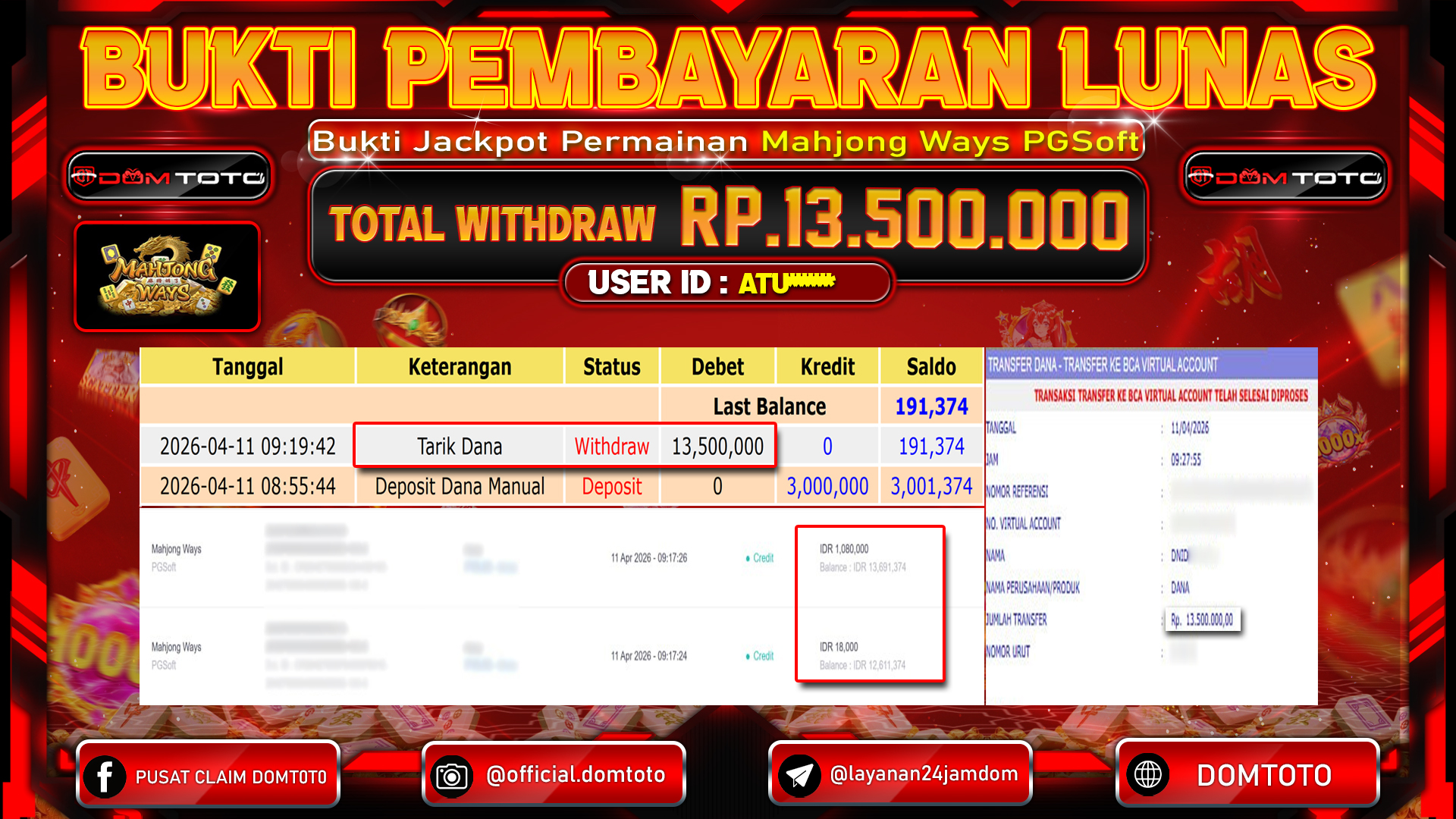 JACKPOT SLOT Mahjong Ways 2 PGSoft 11 APRIL 2026